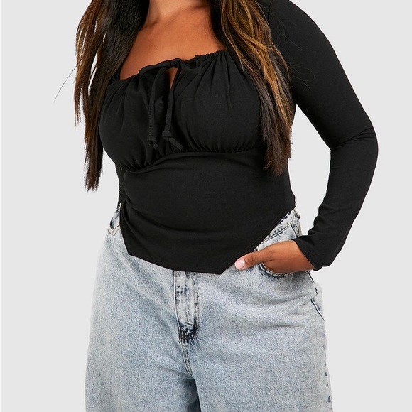 Boohoo Plus Tops - Black Long Sleeve Corset Top